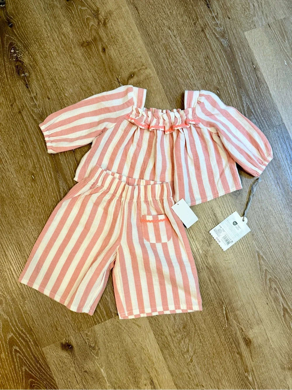 cloud island Pink & White Striped Girls Shorts Set